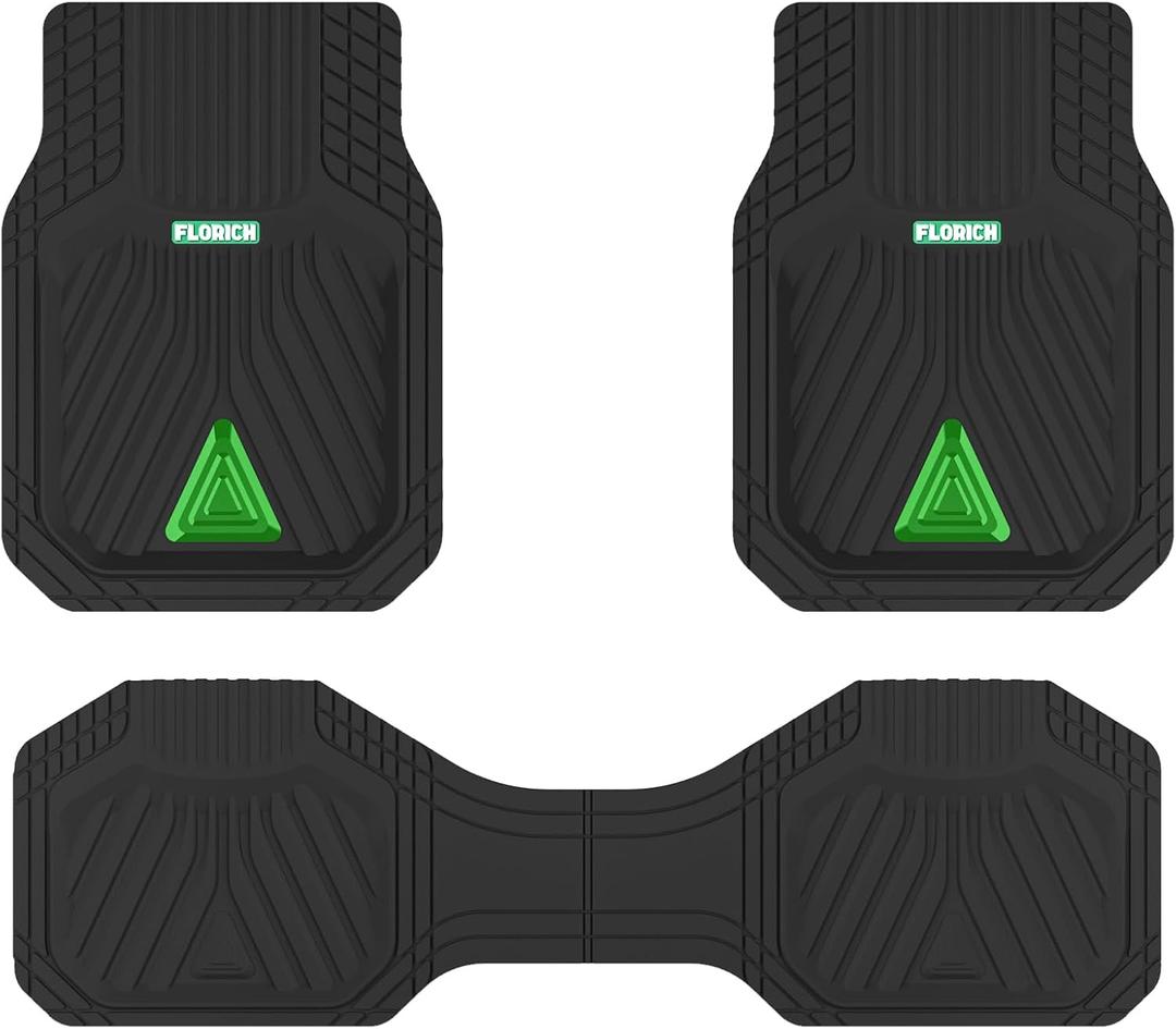 FLORICH Car Floor Mats, Heavy Duty Floor Mats for Cars, 3 Piece All-Weather Floor Mats with Anti-Slip Backing, Universal Trim-to-Fit, Waterproof Automotive Floor Mat for Cars Trucks SUV (Green)