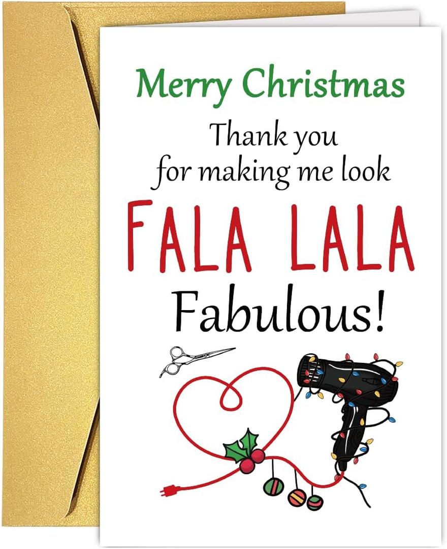 2 x Funny Hair Stylist Beautician Christmas Card, Cute Christmas Appreciation Card for Beauty Shop Worker Hairdresser, Beautician Hair Stylist Xmas Holiday Thank You Cards for Him Her (#13)
