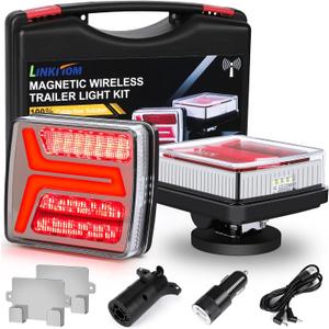 LINKITOM Magnetic Wireless Trailer Light kit, Rechargeable LED Tow Lights with Turn Signal, Brake, Running & Stop Lights, Waterproof for RV Camper Boat Trailer Towing