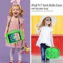 LTROP Kids Case for iPad 5th/6th Generation (2017/2018) & Air 2, Shoulder Strap Handle Stand Shockproof Bumper Cute Kid Case for iPad 9.7 Inch, Green
