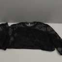 Women's Long Sleeve Mesh Tops See Through Sheer Tee Shirts Mock Neck Floral Embroidery Tops for Layering (Large, Bow Black)