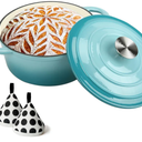 Enameled Cast Iron Dutch Oven, 5 QT Bread Baking Pot with Self Basting Lid, Non-stick Enamel Coated Cookware Pot, Great Christmas Gifts for Family, Teal