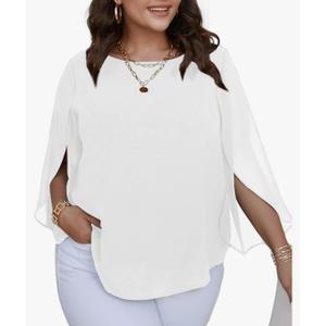 SCOMCHIC Plus Size Blouses for Women Summer Chiffon 3/4 Sleeve Tunic Tops Dressy Scoop Neck Casual Loose Flowy Shirts 4XL