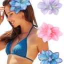 3 PCS Hawaiian Flower Hair Clips for Women Orchid Hair Claw Clips Artificial Hibiscus Flower Hair Barrettes for Wedding Bridal Beach Party(Pink+Purple+Blue)
