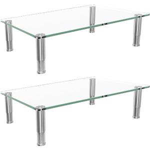 Simple Trending 2 Pack Computer Monitor Riser with Height Adjustable, Tempered Glass, Multi Media Desktop Stand for Flat Screen TV Laptop (14.25 x 9.5 x 3.5 inches)