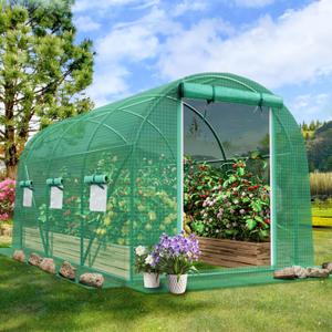 Grezone Walk-in Greenhouse Upgraded Green House with Dual Zippered Screen Doors & 6 Screen Windows Heavy Duty Plastic Plant Warm House with Reinforced Frame (10x7x7 FT)