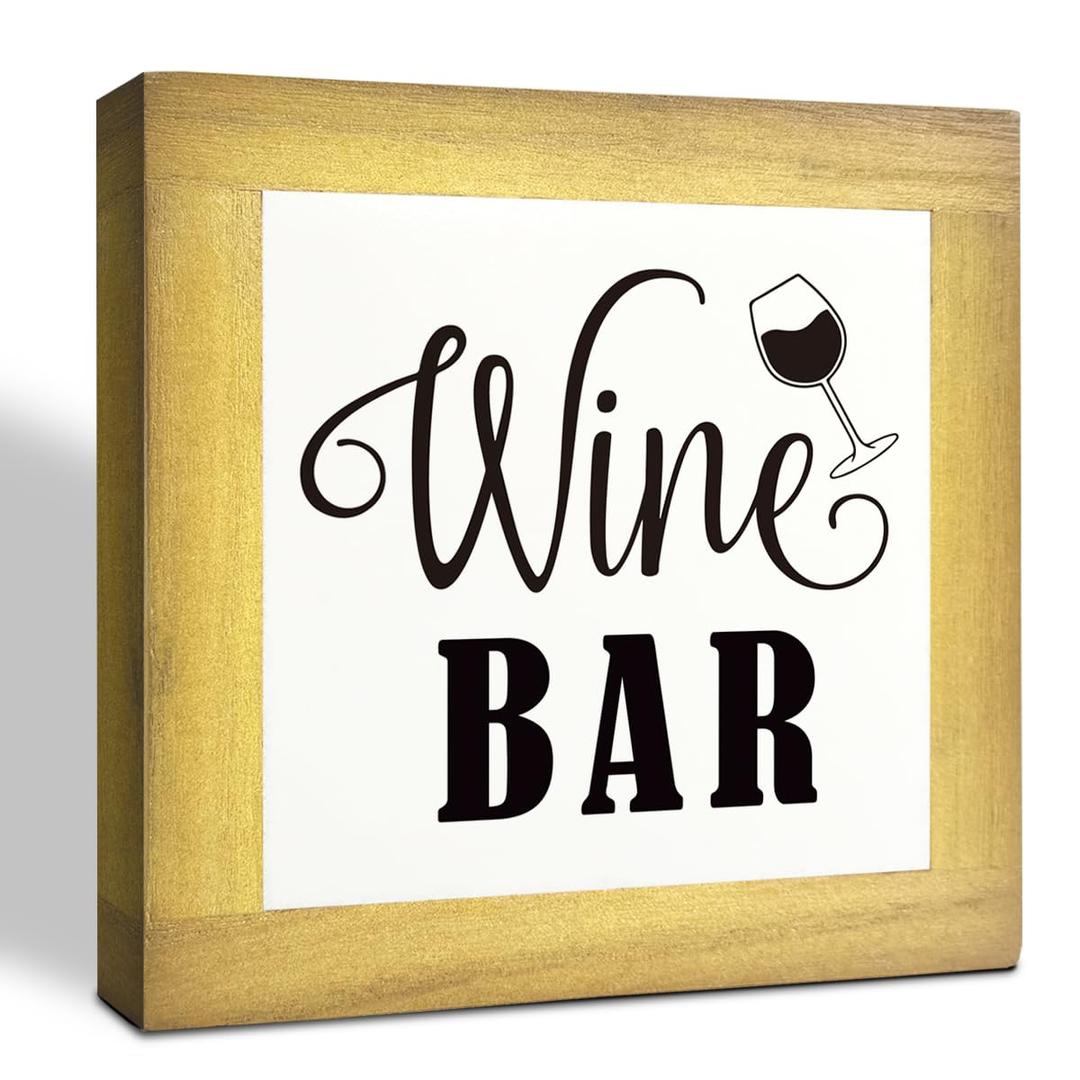 Wine Bar Signs, Box Sign Wood Desk Sign Decors, Wine Bar Decor Set, Decorative Wooden Table Top Decoration, Farmhouse Home Decor for Shelf, Country Style Home Bar Decoration, Coffee Signs A