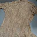 Womens Floral Lace Bodycon Midi Dress Long Sleeve Sexy See Through Mesh Club Party 2 Piece Dress Set (Beige)