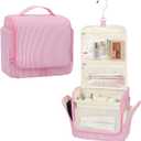 Relavel Hanging Toiletry Bag for Women, Travel Makeup Bag Cosmetic Organizer Toiletries Shower Bag for Travel Essentials, Accessories, Cute Gifts for Girls, Pink (Large)
