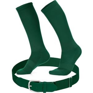 Youth Baseball Socks and Belt Set  Baseball or Softball Socks and Adjustable Belt (Small, Dark Green)