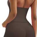 OMKAGI 2 Piece Workout Sets for Women Halter Sports Bra Tank Gym Biker Shorts Outfits (Small, Dark Brown)