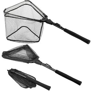 PLUSINNO Fishing Net Fish Landing Net, Foldable Collapsible Telescopic Pole Handle, Durable Nylon Material Mesh, Safe Fish Catching or Releasing (12"/31cm Hoop Size (Fixed Pole))