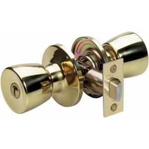 Master Lock TUO0303 Tulip Door Knob with Lock, Polished Brass