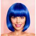YOUNIGA Blue Bob Wig With Bangs 12 Inch Royal Blue Wig Short Synthetic Fiber Bob Wigs for Women Short Bob Wigs and Halloween Cosplay Wig for Daily Life Colorful Wigs With One Cap (Blue)