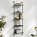 GHIMIGN 5 Tier Industrial Ladder Bookshelf 15.74" Dx9.44 Wx62.99 H, Wall Mounted Bookcase with Metal Frame for Home Office, Living Room, Study，Black