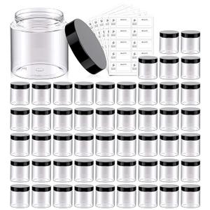 50 Pack 4 OZ Plastic Jars Round Clear Cosmetic Container with White Lids, Eternal Moment Slime Jars for Lotion, Cream, Ointments, Makeup, Eye shadow, Rhinestone, Samples, Pot, Travel Storage