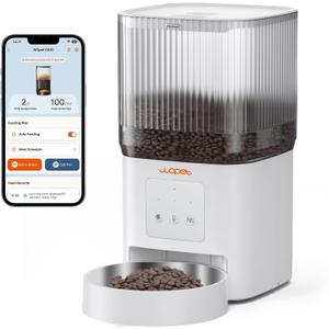 WOPET Automatic Cat Feeder, 5G WiFi Smart Pet Feeder for Dogs and Cats with APP Control, Low Food Sensor, 10s Voice Recorder, Up to 10 Meals Daily, Dual Power Supply, Timed Dog Food Dispenser (White)