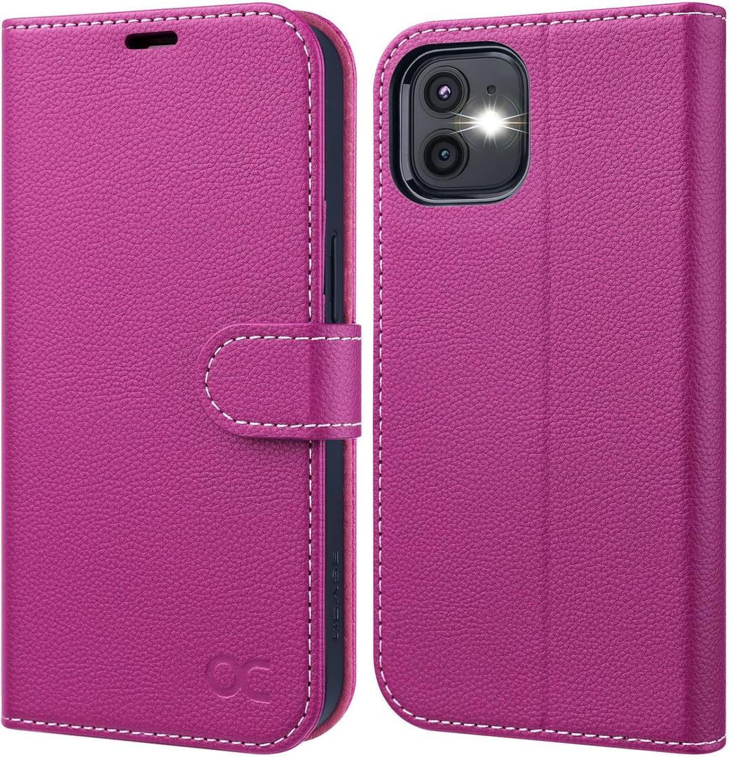 OCASE Compatible with iPhone 12 Case/Compatible with iPhone 12 Pro Wallet Case, PU Leather Flip Case with Card Holders RFID Blocking Kickstand Phone Cover 6.1 Inch (Litchi Rose)