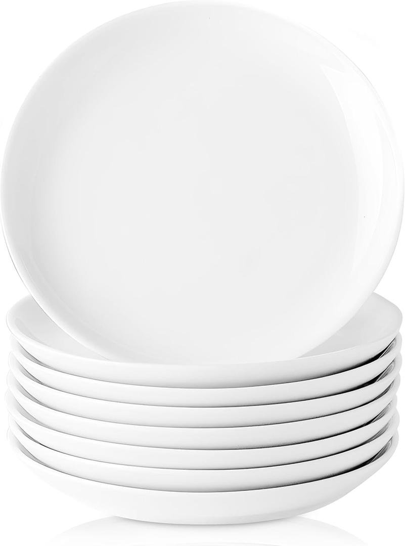 7 Piece Ceramic Appetizer Plates, 5.6 Inch Small Dessert Plates Set, White Round Plates for Bread, Butter, Snack, Lightweight Dinnerware Saucer Sets - Ivory, Oven, Microwave & Dishwasher Safe