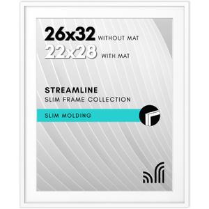 Americanflat 26x32 Picture Frame with Polished Plexiglass - Use as 22x28 Frame with Mat or Display 26x32 Photo Without Mat - Streamline Collection - Thin Border Picture Frames for Wall - White