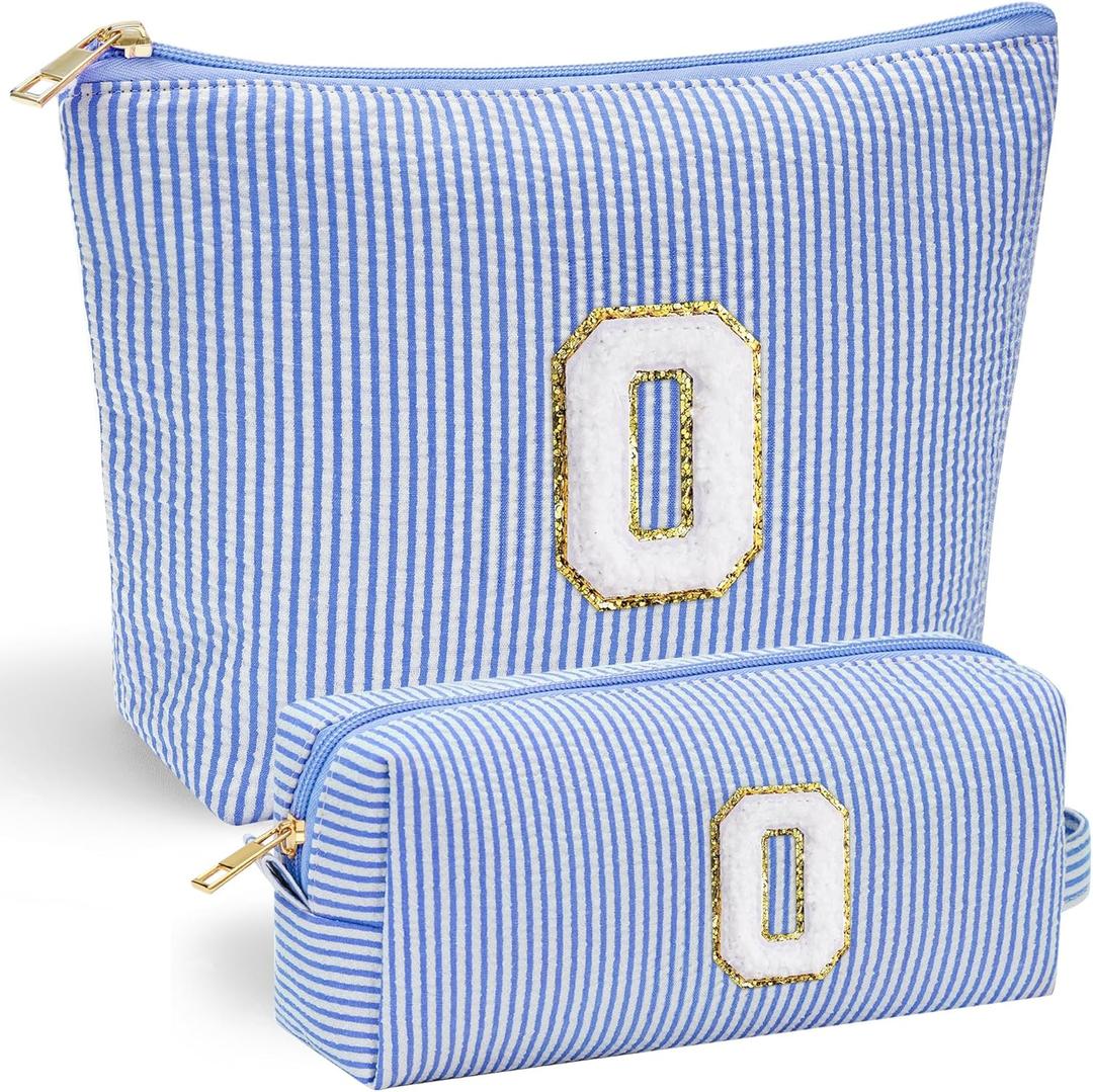 YOOLIFE Makeup Bag Cosmetic Bag, Travel Makeup Bag Portable Pouch Open Flat Make Up Organizer Bag for Toiletries Brushes Small Makeup Bag Gifts for Wife Sister Friend Teacher Girlfriend Mothers Day O (Blue)