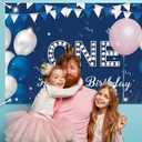 JOYKY Happy 1st Birthday Banner, Blue Silver Happy 1st Birthday Party Decorations for Boys, One 1 Year Old Supplies Backdrop Dcor, 5.9 X 3.8 Fts
