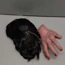 Women Wednesday Addams Wigs with Thing Hand Necklace and Headband Long Black Braided Wigs with Bangs for Halloween