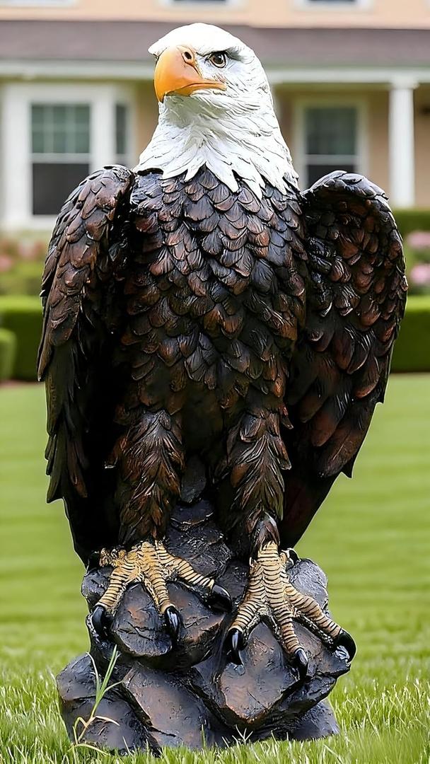 H:24.4 inch Bald Eagle Statue Outdoor, Large Realistic Eagle Sculpture for Garden Decor, Hand-Painted Resin Lawn Eagle Statue, Majestic Yard Art and Patio Decoration
