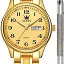 OLEVS Classic Watches for Women Analog Quartz Watch Stainless Steel Rugged Waterproof Watches Unique Calendar Date Business Wrist Watch (Gold, Gold-digital)