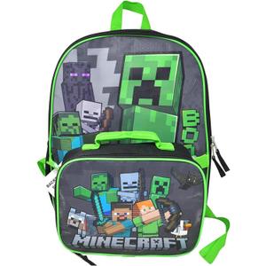 Minecraft Creeper 16 Inch Kids Backpack with Lunch Bag