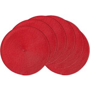 AHHFSMEI Round Braided Placemats 15 Inch Round Table Mats for Dining Tables Natural Woven Heat Resistant Place mats Set of 6(red)
