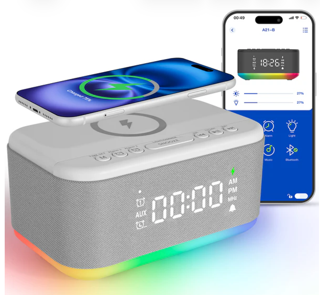 Bluetooth Alarm Clock Dim 12/24H, White