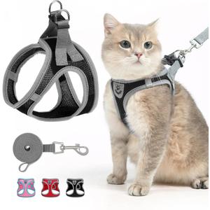 SCENEREAL Cat Harness and Leash Set Escape Proof, Adjustable Soft Air Mesh Kitten Harnesses for Girls Boys Small Medium Big Cats, Reflective Light Travel Pet Walking Vest for Puppy Rabbit, Black XL (XL(Chest 16.5-18.5"))