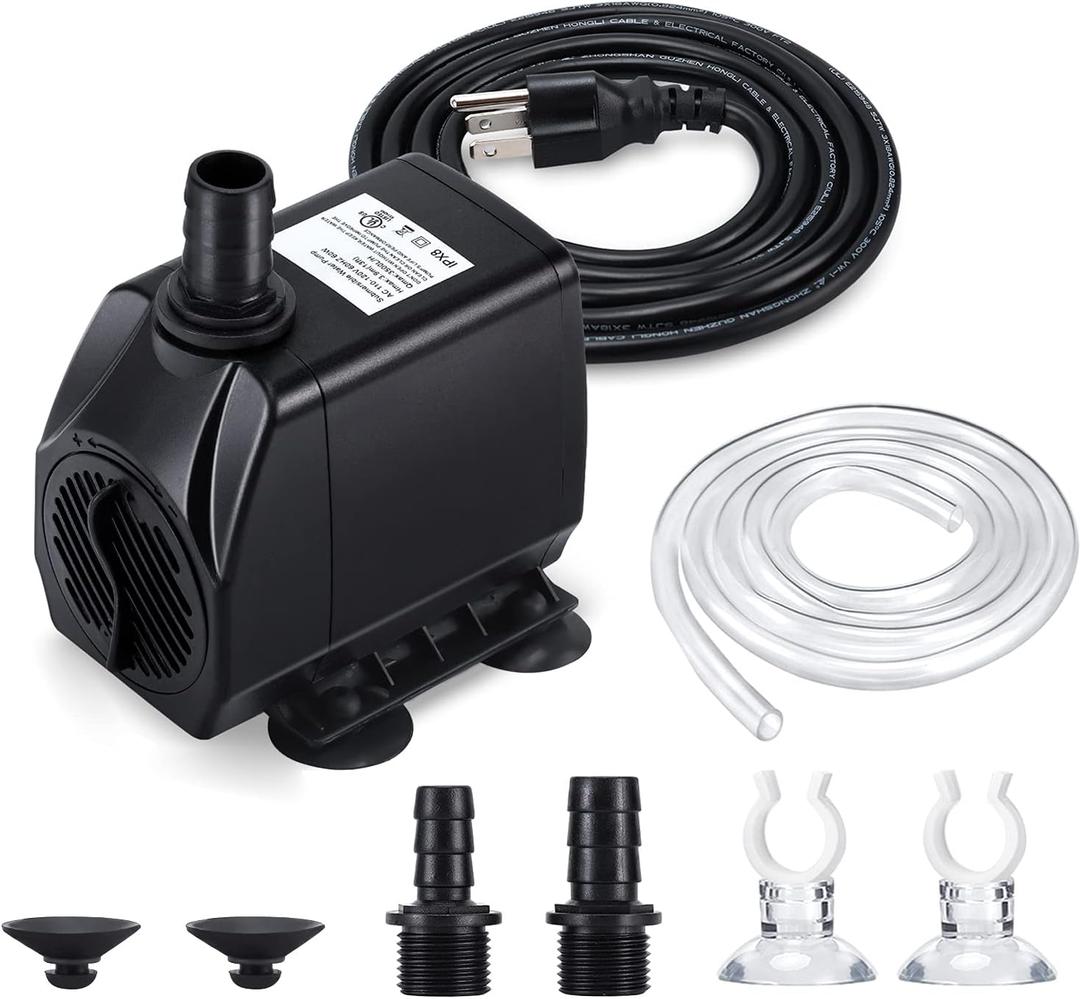 CWKJ Fountain Pump, 880GPH Submersible Water Pump, Durable 60W Outdoor Fountain Water Pump with 6.5ft Tubing (ID x 1/2-Inch), 3 Nozzles for Aquarium, Pond, Fish Tank, Water Pump Hydroponics, Fountain