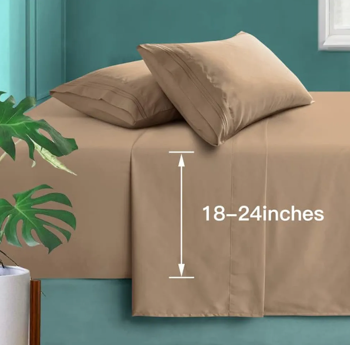 Manyshofu Extra Deep Pocket King Size Sheets - Hotel Luxury 1800 Thread Count Sheets & Pillowcases - Microfiber Bedding Set up to 24" Mattress - Khaki Bed Sheets 18-24 Inch Deep Pockets - 4 Piece