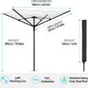 Nisorpa Rotary Outdoor Umbrella Drying Rack Adjustable Height Clothesline w/Waterproof Protective Cover Folding Rotary Dryer with 4-Aluminum Arms and Steel Post 12-Lines with 165 ft Clothesline