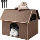  Outdoor Cat House, Extra Large Weatherproof Cat Houses for Outdoor/ Indoor Cats, Warm Feral Cat Shelter with Removable Soft Mat, 3 Windproof Ropes, Big Cat Bed, 20.5" x 17.5" x 16.6" (Brown)