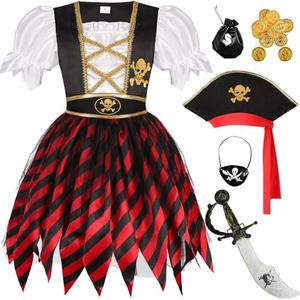 SKCAIHT Pirate Costume Girls Kids Halloween Party Dress Up, L