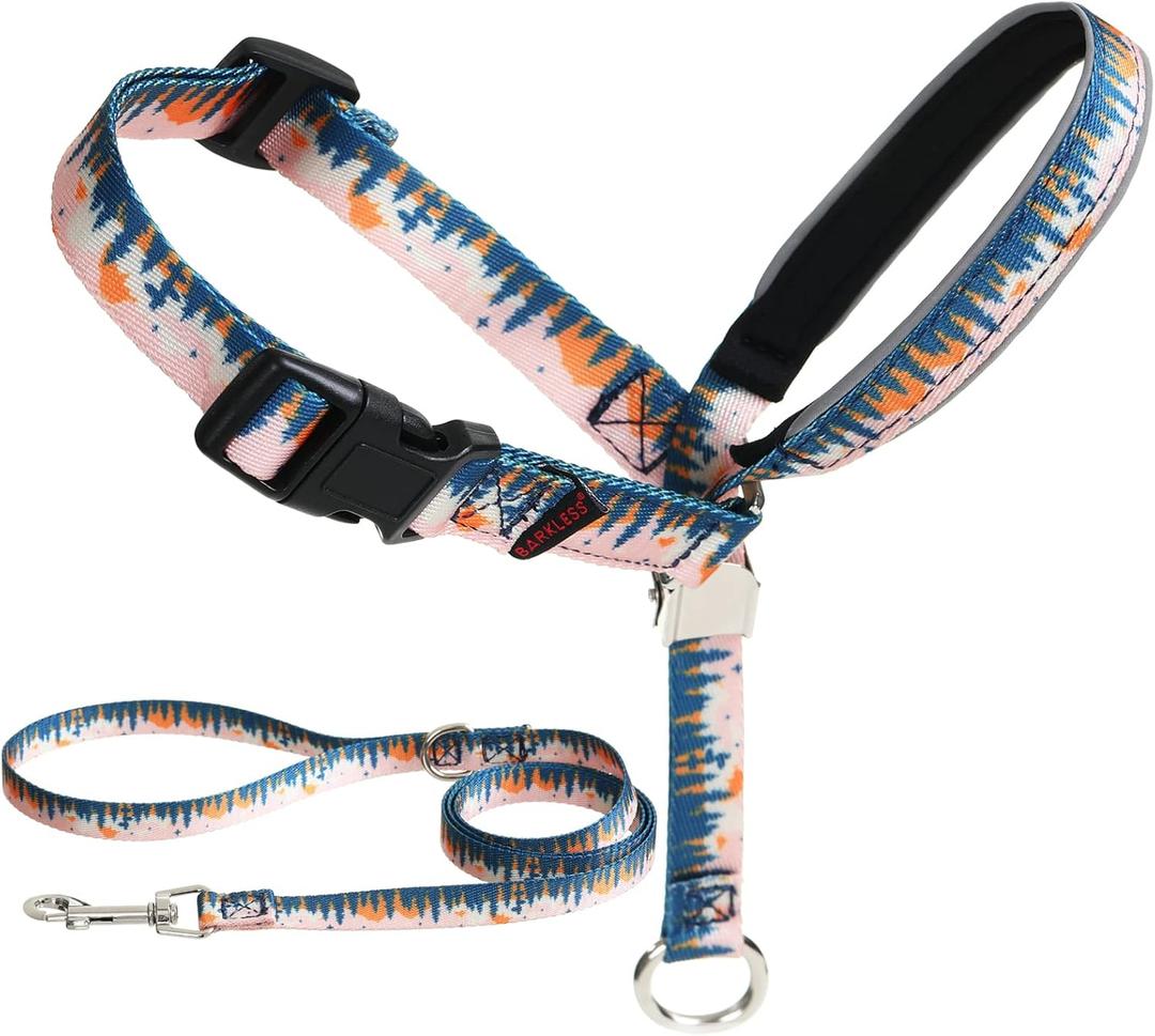 BARKLESS Dog Head Collar, Anti-Pulling Printed Head Halter with Leash, Gentle Snout Harness with Adjustable Clip for Small Medium, and Large Dogs Leash Training (Tree, S (Snout Cir: 7-10"))