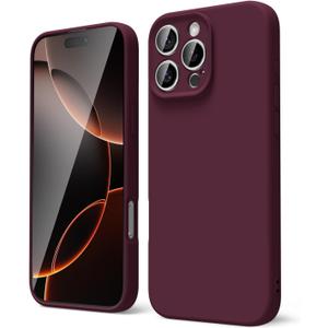 oakxco for iPhone 16 Pro Phone Case Liquid Silicone, Thin Slim Soft Rubber Gel TPU Plain Protective Simple Cover for Women Girl Cute, Matte Solid Color Aesthetic, Burgundy Wine