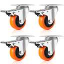 3-inch Medium-Sized Rotating casters, Set of 4, Suitable for Furniture Weighing Less Than 800 pounds workbenches, with a 360 Degree top Plate Lockable Heavy-Duty Orange PVC Roller