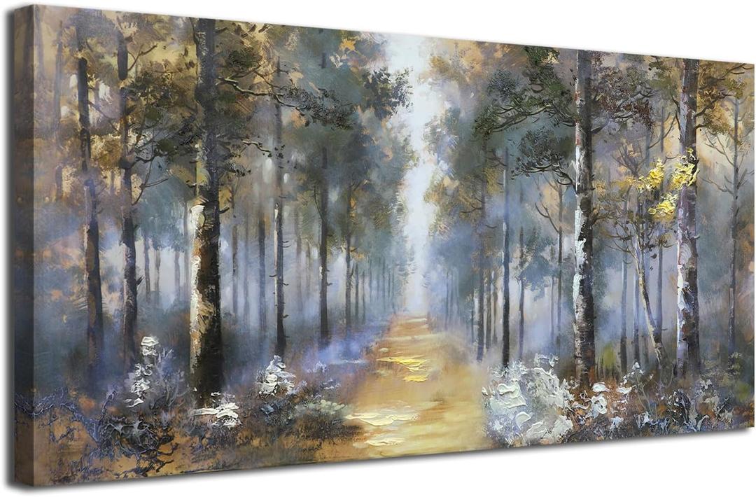 Ateliart Landscpae Wall Art Tree Canvas Painting Bedroom, Nature Forest Bedroom Wall Decor Textured Framed Picture Artwork Oversize Extra Large Home Office Dining Room Kitchen 58"x29"