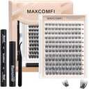 Maxcomfi Lash Clusters Kit, 8-16mm,144 Clusters of Natural & Curly DIY False Eyelash Extensions with Professional Eyelash Glue, Setting Solution, Tweezers (MC03)