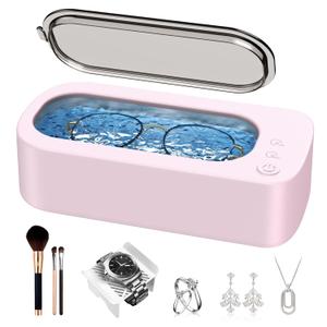 Ultrasonic Jewelry Cleaner Machine: 48KHz Ultra Sonic Cleaner for Jewelry,Eyeglass,Rings,Watch Band,Dentures,with Dual Cleaning Modes,350ML 304 Stainless Steel Tank,Gift for Wife,Mom,Daughter (Pink)