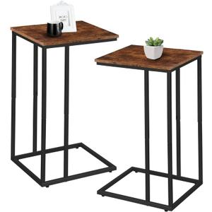 C Shaped Side Table Set of 2, Skinny Sofa Table for Sofa and Bed, Couch Tables That Slide Under, Small End Tables for Living Room, Bedroom or Small Spaces, Rustic Brown