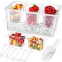 Maxdot 3 Containers Ice Chilled Condiment Tray Server Condiment Caddy Organizer with Lids Spoons Clip Ice Shovel, Large Bar Fruit Caddy for Mimosa Bar Supplies Taco Salad Party Garnish (2pcs)