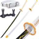 Demon Slayer Sword 41inch,with Display Stand and Belt, Rengoku Sword/Tanjiro Sword/Zenitsu Sword/Anime Original Texture,for Demon Slayer Cosplay and Collection,Various Styles (Yellow)