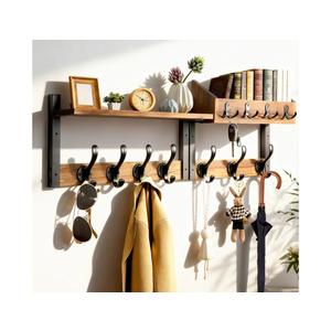 ZOCONE 29" Wood Coat Rack Wall Mount with Shelf, Separable Coat and Key Holder Wall Mount, Entryway Coat Rack with Carbon Steel Fixing Rod for Greater Load-Bearing and Stability, Living Room,Bedroom