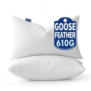MIULEE 12 x 20 Goose Feather Down Pillows with 100% Cotton Cover, Set of 2 Soft Fluffy Decorative Pillow Inserts for Sofa Bed Couch Living Room White