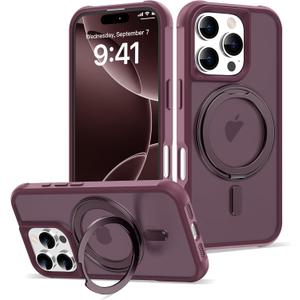 for iPhone 16 Pro Case with 360 Rotatable Magnetic Ring Stand [Compatible Mag-Safe] [Military Grade Protection] Translucent Matte Phone Cases for Women Men 6.3'', Wine Red